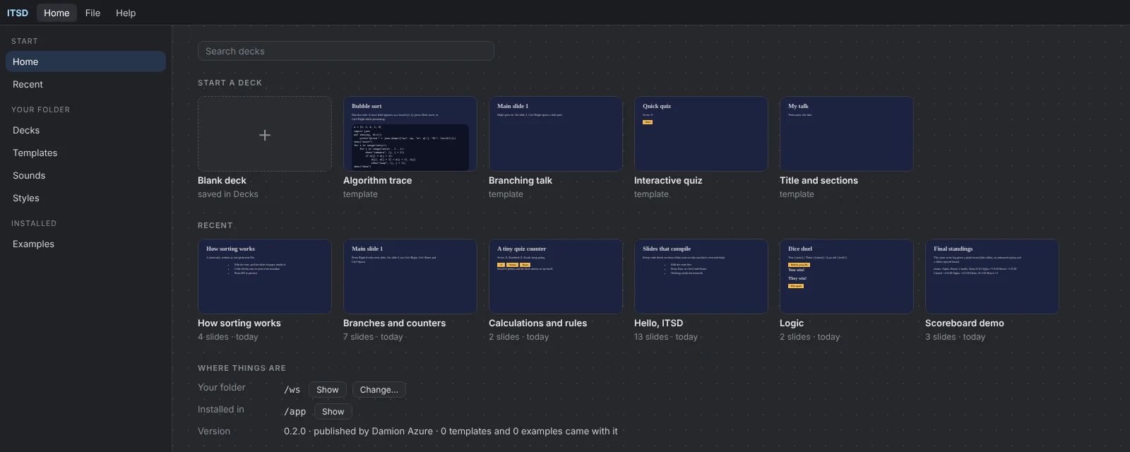 The home screen with deck previews.